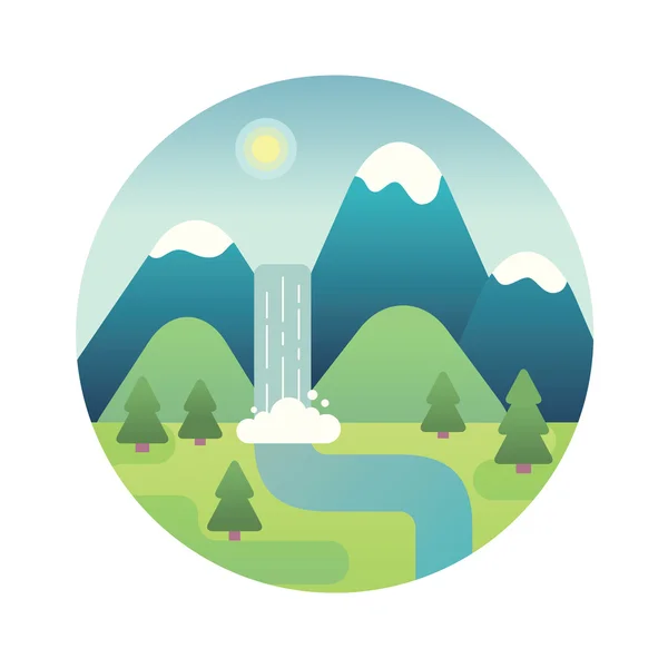 Landschap illustratie. Platte ontwerp pictogram. — Stockvector