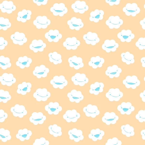 Cute seamless pattern with smiling clouds. — Stock Vector