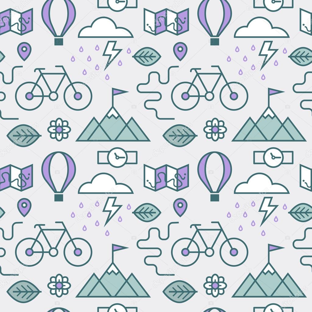 Seamless pattern with adventure travel icons.