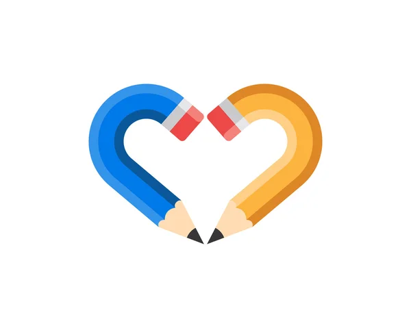 Cute blue and yellow pencils heart. — Stock Vector