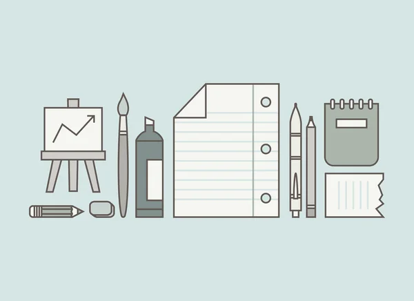 Plat pictogrammen de ontwerpset van kantoorbenodigdheden en -items van zakelijke. — Stockvector