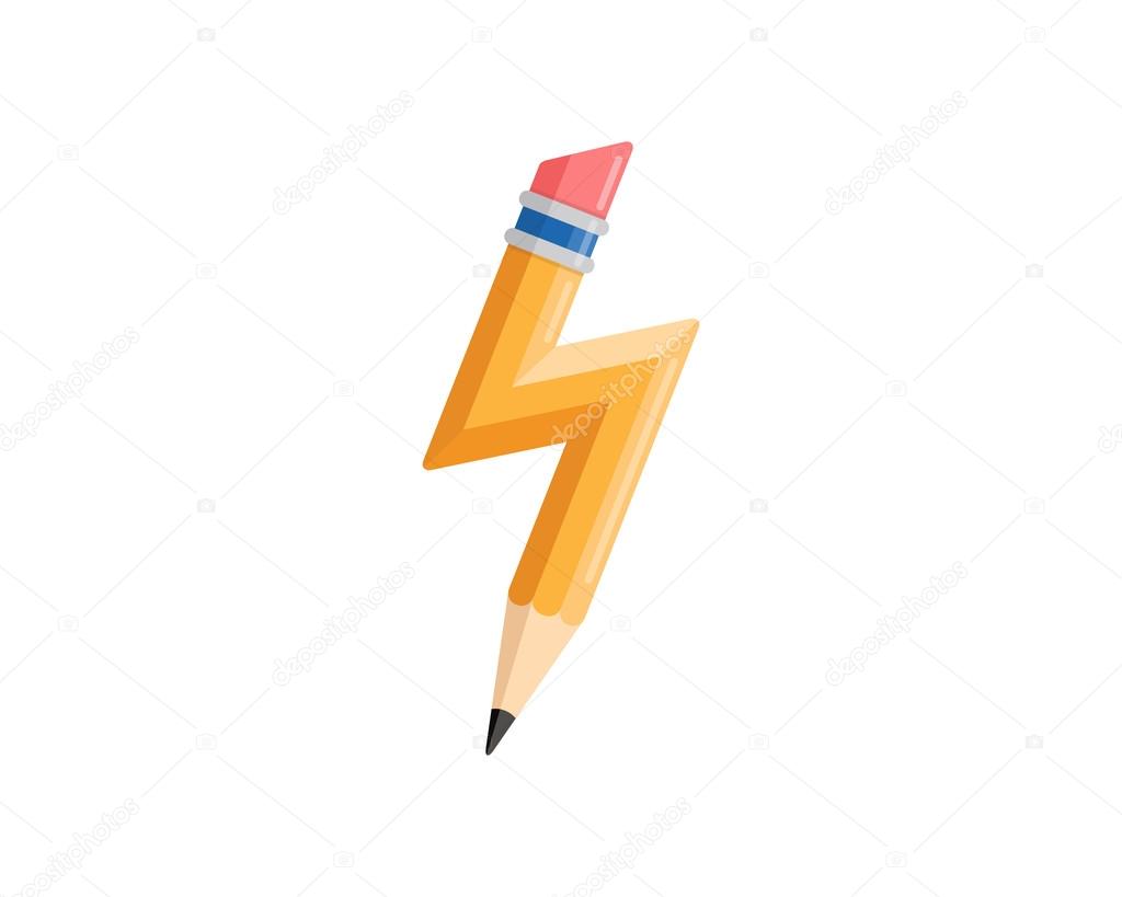 Pencil with lightning. Vector illustration of new idea.