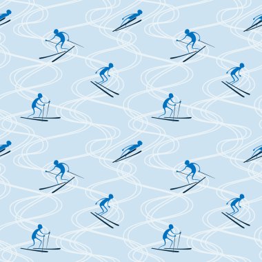 Vektör kayakçı ve kayak pistlerine ile seamless modeli.