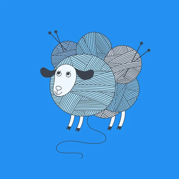 Πρόβατα με κούκλες του μάλλινα νήματα και βελόνες πλεξίματος. — Διανυσματικό Αρχείο