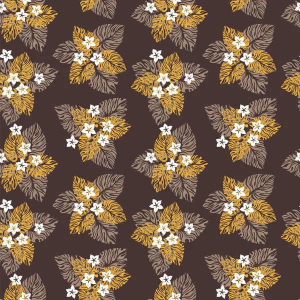 Leaves and white flowers seamless pattern. — Stock Vector