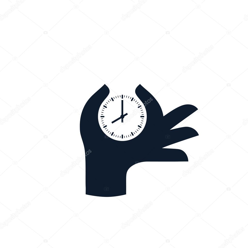 Hand and clock. Vector icon.