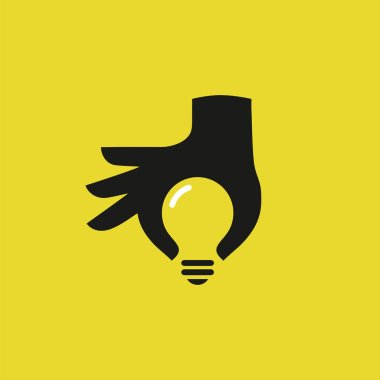 Human hand silhouette with idea light bulb.