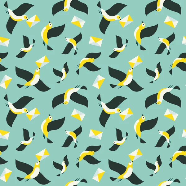 Vintage patroon met vogels en enveloppen. — Stockvector
