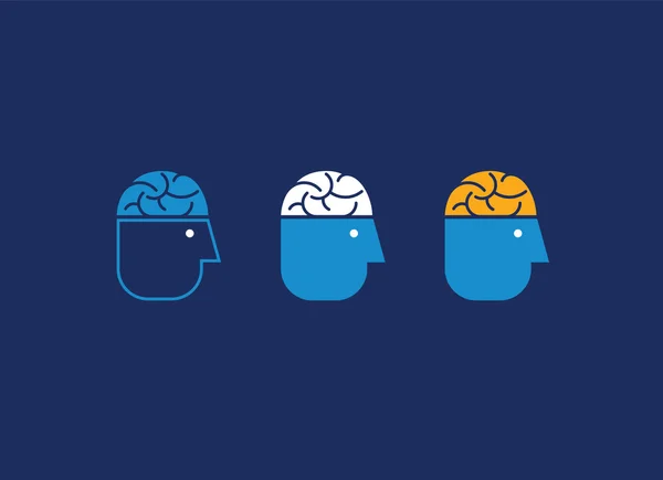 Cabeza humana con cerebro. Iconos abstractos . — Vector de stock