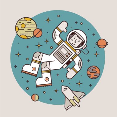 Astronot uzayda. Merhaba Uzay adamı.
