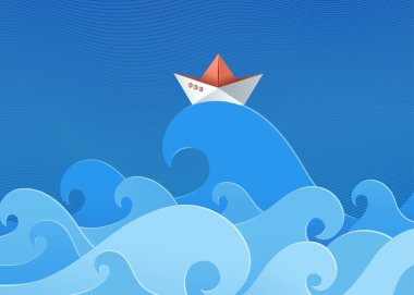Paper ship on waves. clipart