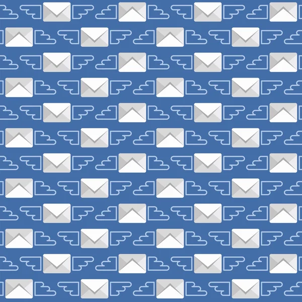 Seamless pattern with flying winged envelopes. — Stock Vector