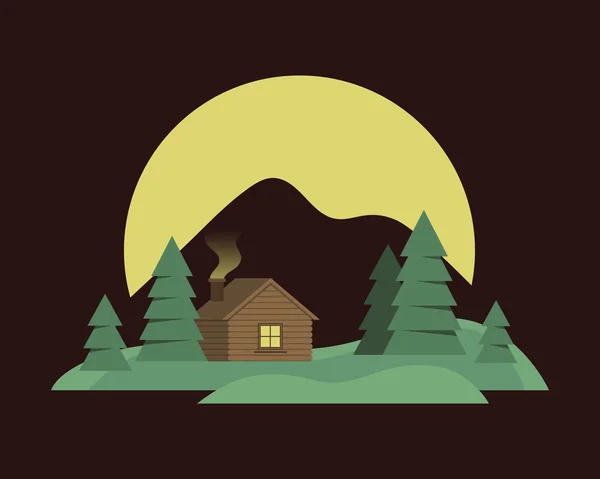 Landscape with wooden house in a forest. — Stock Vector