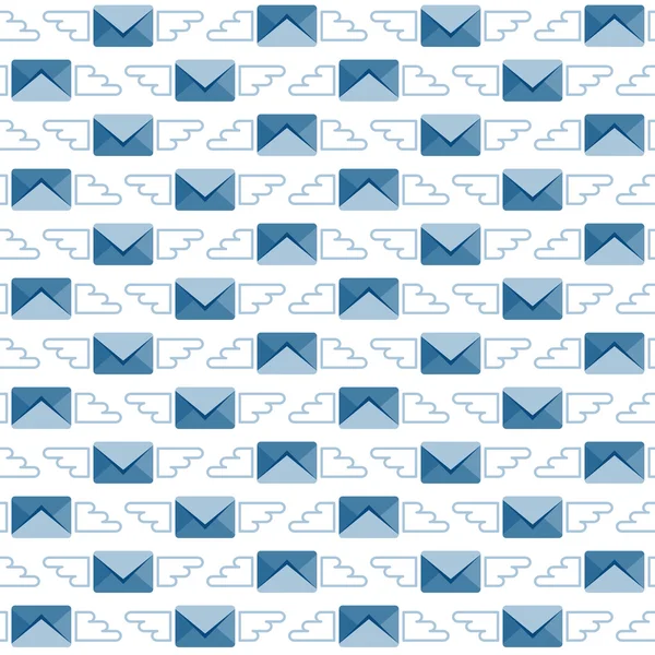 Seamless pattern with flying winged envelopes. — Stock Vector