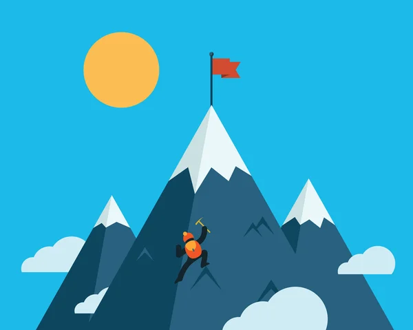 Alpinista scalare una montagna di neve. Illustrazione vettoriale . — Vettoriale Stock