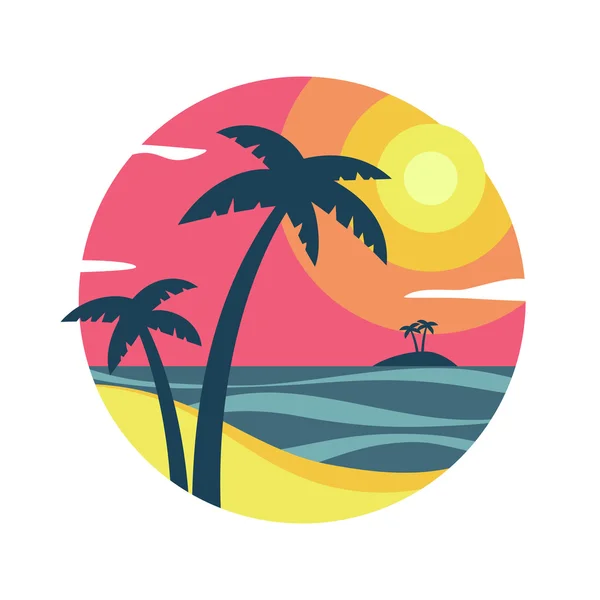 Salida del sol con palmeras en la isla tropical . — Vector de stock