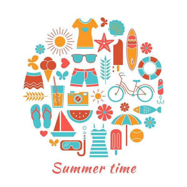Stylized colorful background with summer icons.