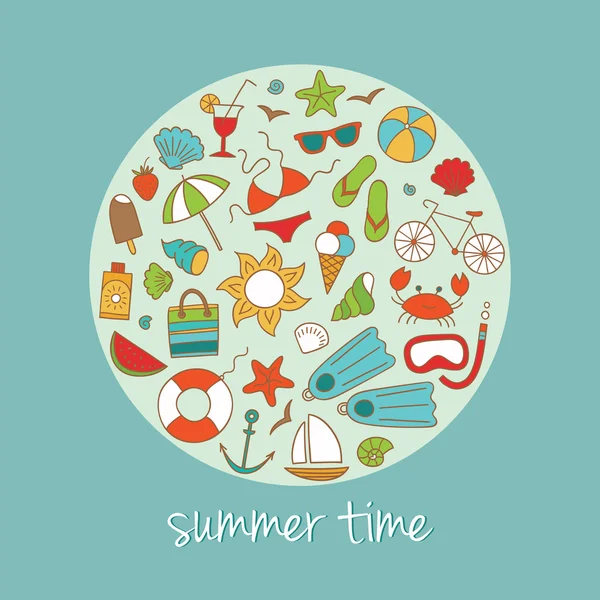 Summer background with summer icons. — Stock Vector