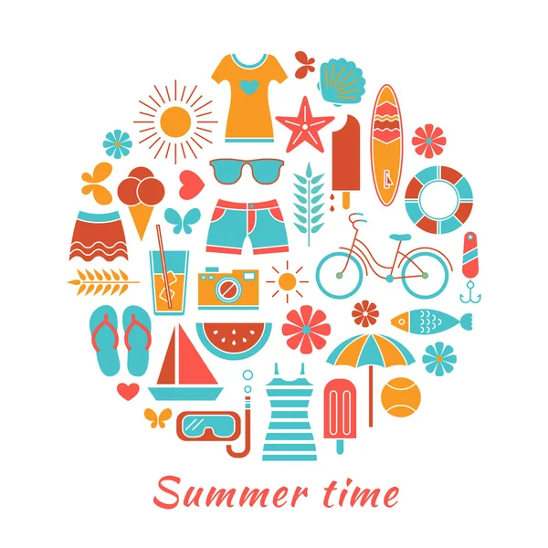 Gestileerde kleurrijke achtergrond met zomer pictogrammen. Stockillustratie
