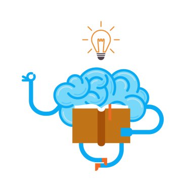 Brain with book and idea bulb. Vector illustration. clipart