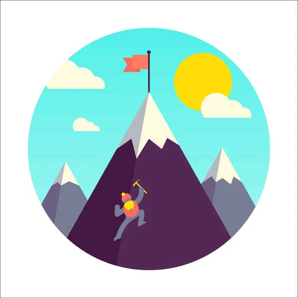 Alpinista scalare una montagna di neve . — Vettoriale Stock