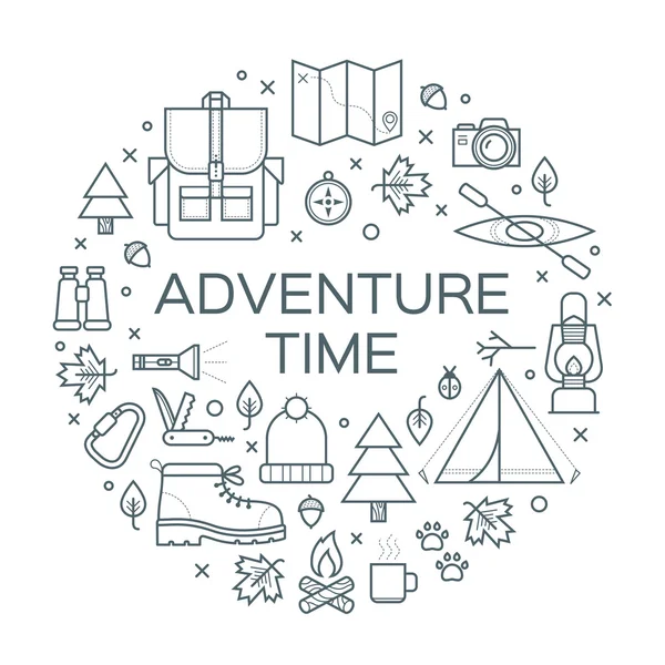 Adventure time. Set of camping equipment symbols and icons. — Stock Vector