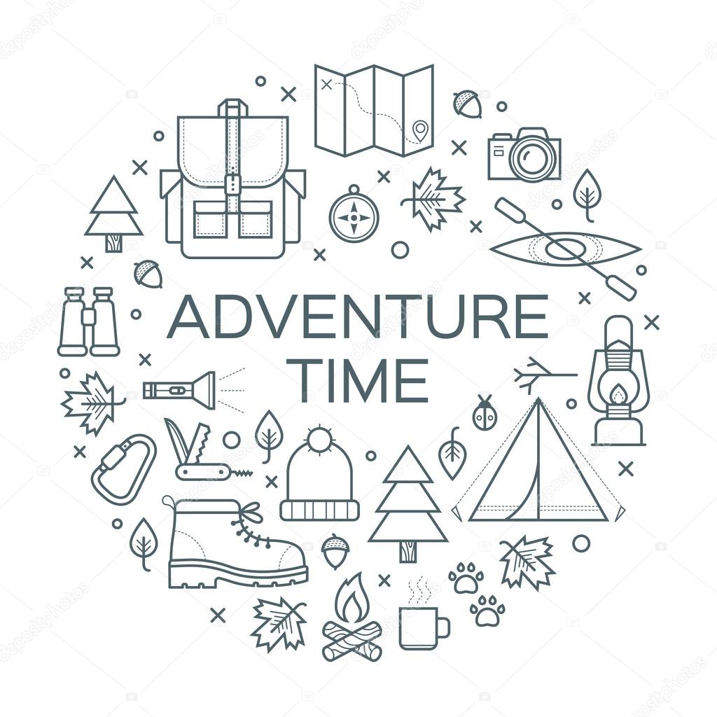 Adventure time. Set of camping equipment symbols and icons.