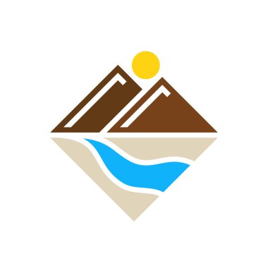 Mountains and river. Vector icon. clipart