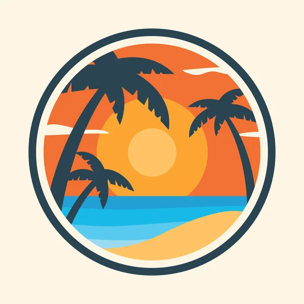 Sunrise with palm trees on the tropical island. — Stock Vector