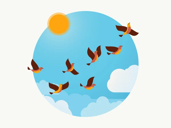 Létající ptáci na obloze. Vektorové ilustrace. — Stockový vektor