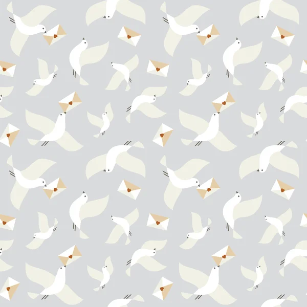Modèle sans couture avec des oiseaux et des enveloppes . — Image vectorielle