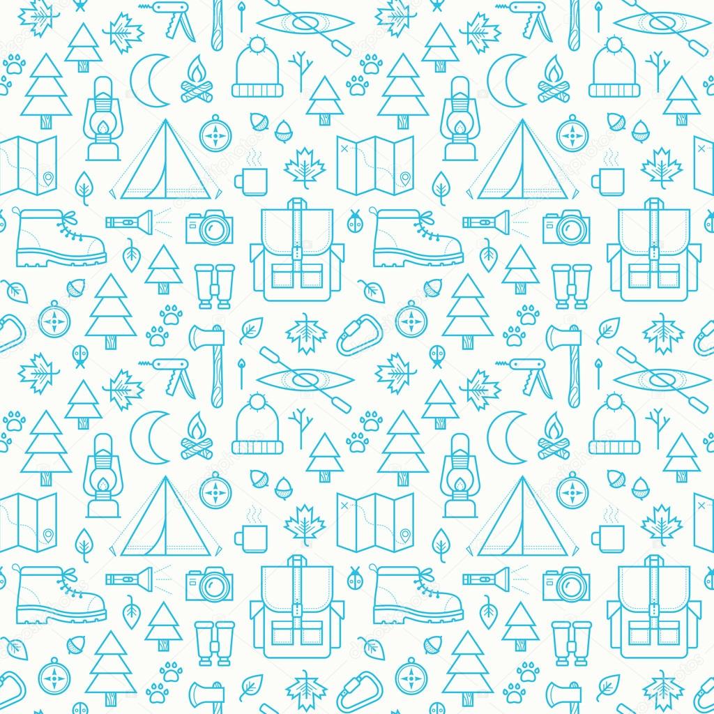 Seamless pattern with adventure travel icons.