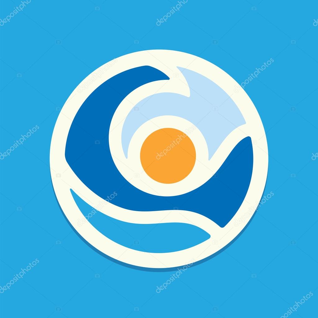 Sun and sea wave. Vector icon.