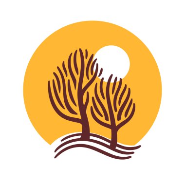 Ağaçlar ve güneş vektör simgesi.