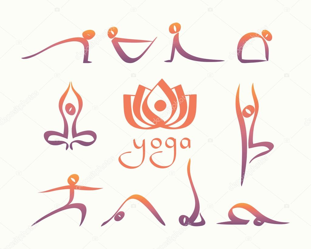 Yoga pose symboles ensemble. Illustration dessinée main . Vecteur par ...