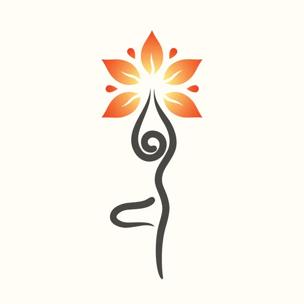 Emblema di yoga con posa albero astratto . — Vettoriale Stock