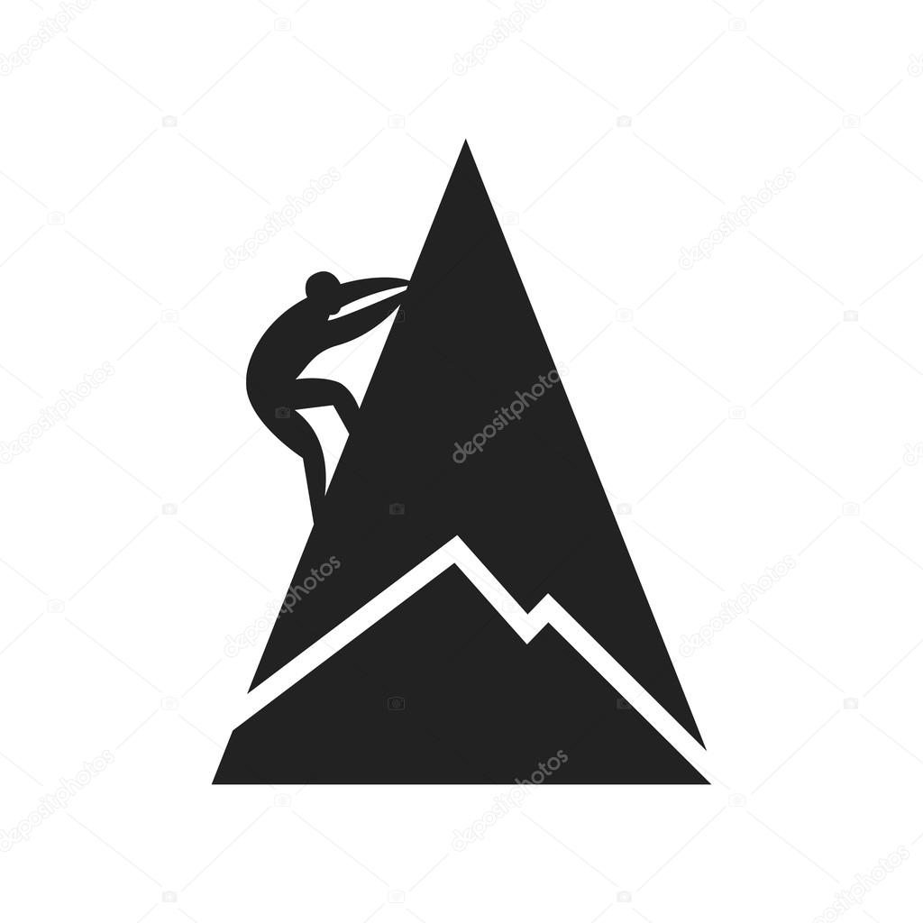 Mountain climber. Vector illustration, black silhouette on white background.