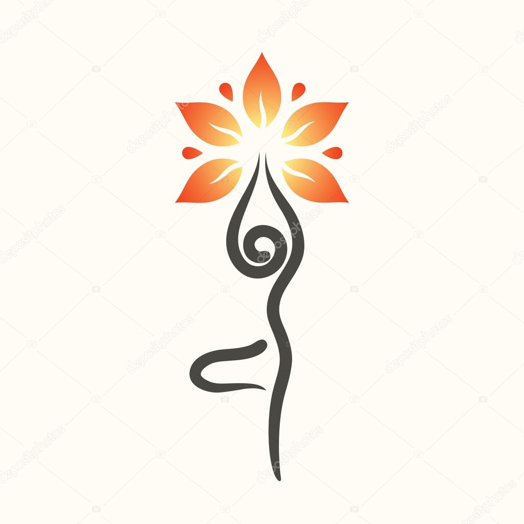 Yoga emblem with abstract tree pose.