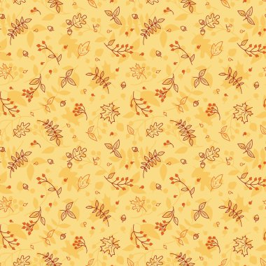 Yaprakları ve meyveleri ile sonbahar çizilmiş seamless modeli.