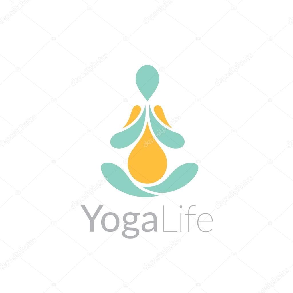 Stylized human yoga shape in lotus symbol. Vector icon isolated on white background.