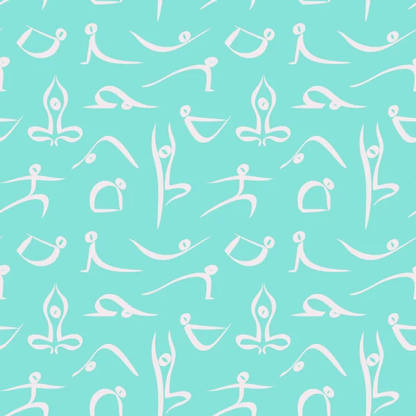 Patrón sin costura vectorial con asanas de yoga dibujadas a mano . — Archivo Imágenes Vectoriales