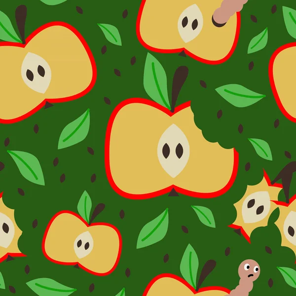 Patrón sin costuras con manzanas en el fondo verde — Vector de stock