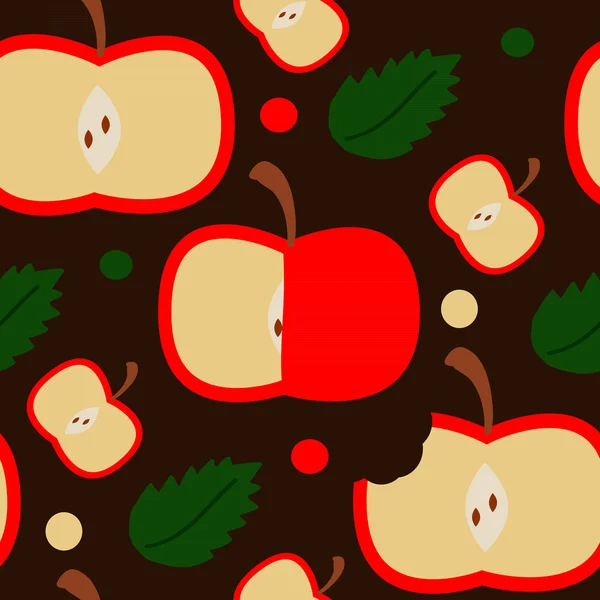 Nahtloses Muster mit Äpfeln auf braunem Hintergrund — Stockvektor