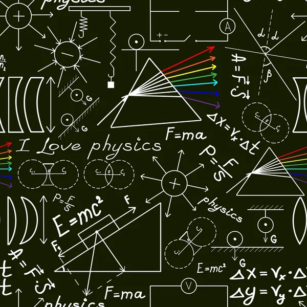 Física garabatos en papel cuadrado de la escuela, patrón sin costuras — Archivo Imágenes Vectoriales