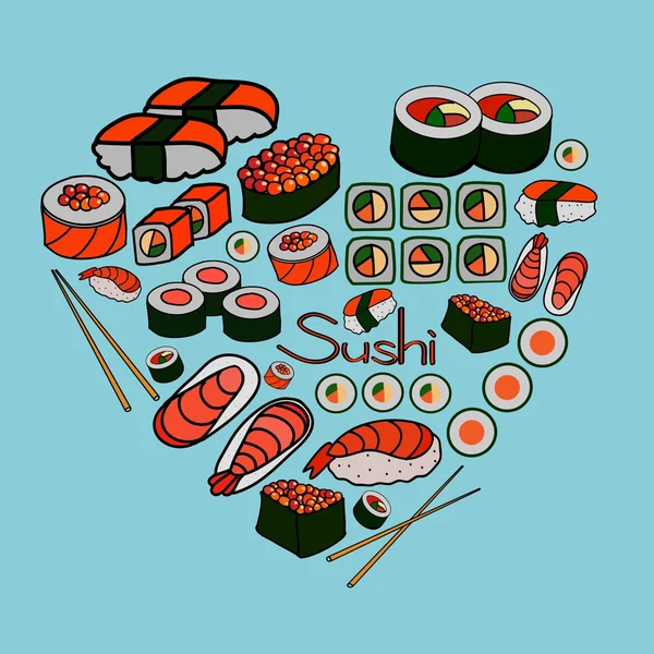 Sushi and rolls, vector illustration — Stock Vector