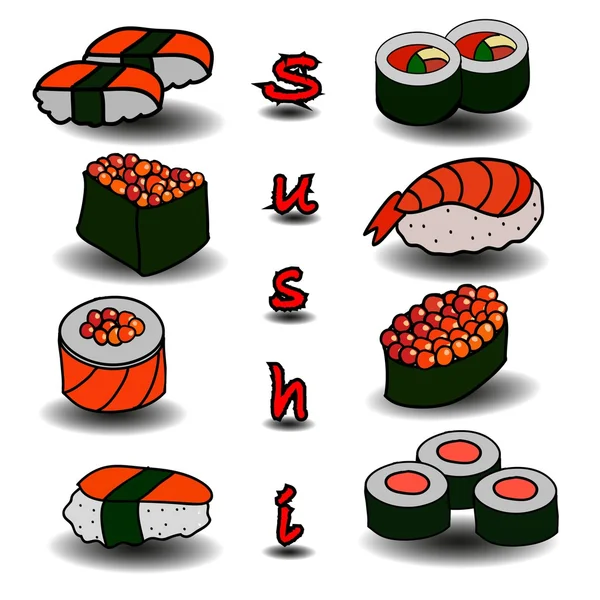 Sushi i rolkach, ilustracji wektorowych — Wektor stockowy