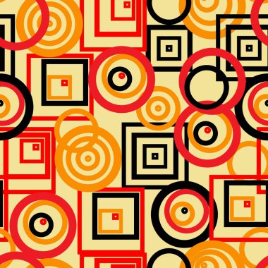 Seamless texture with rings and squares. Abstract background