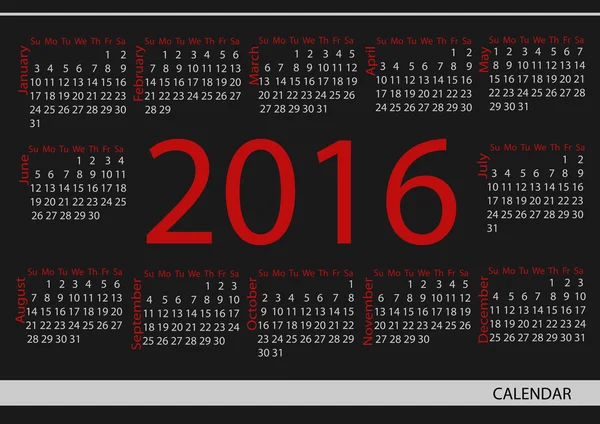 Vector circle calendar 2016. 일요일부터 매주가 시작 된다. — 스톡 벡터