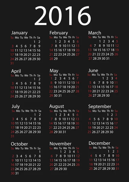 単純な 2016年カレンダー/2016年カレンダー デザイン/2016年カレンダー ヴェール — ストックベクタ