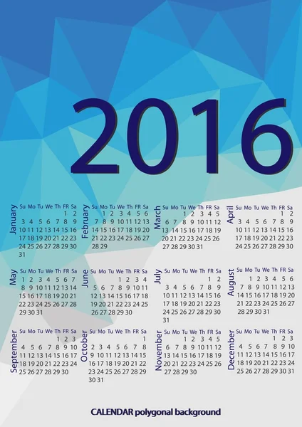 Calendario simple 2016 / 2016 diseño del calendario / 2016 calendario vertical - la semana comienza con el domingo — Vector de stock